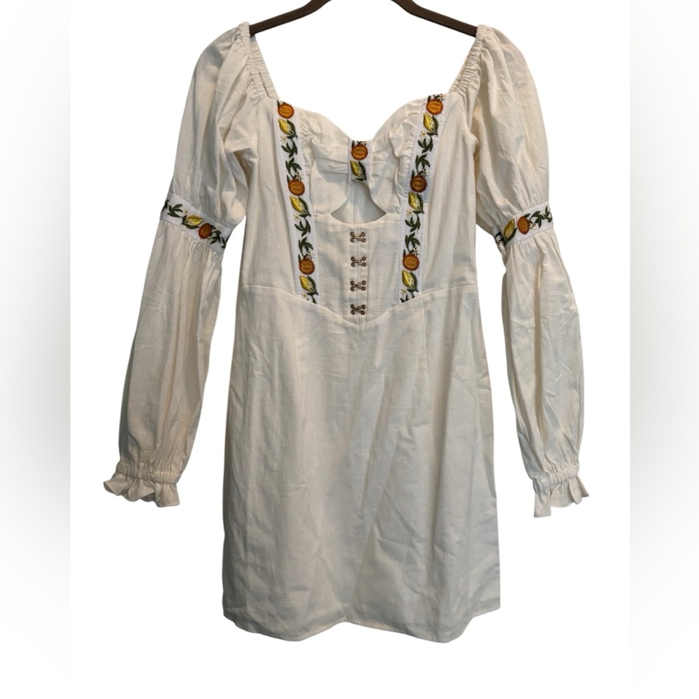 Sabo Luxe White Dress with Floral Embroidery